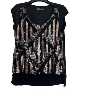 Cortefiel women’s top size‎ 8 black gold sequins sleeveless sheer back